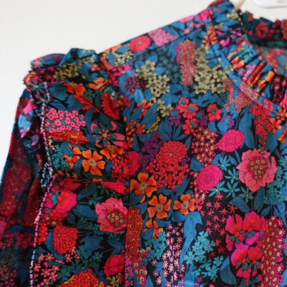 J. Crew Liberty Ciara Ruffleneck Flutter Sleeve Floral Top Pleated AR916 XS 0 - Picture 15 of 16